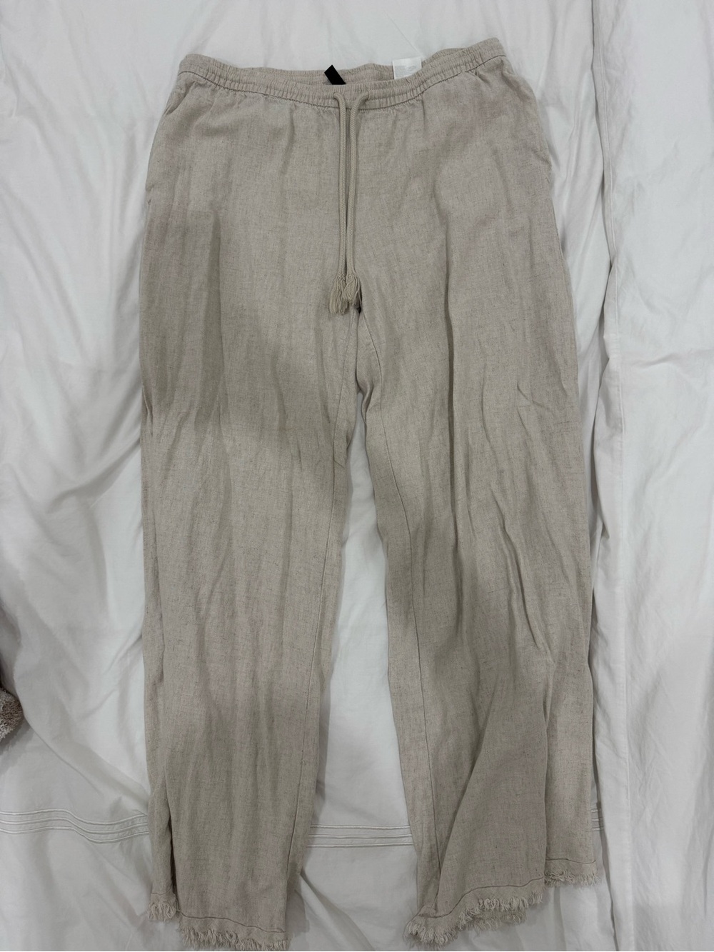 H&M Beige Drawstring Linen-Blend Chinos